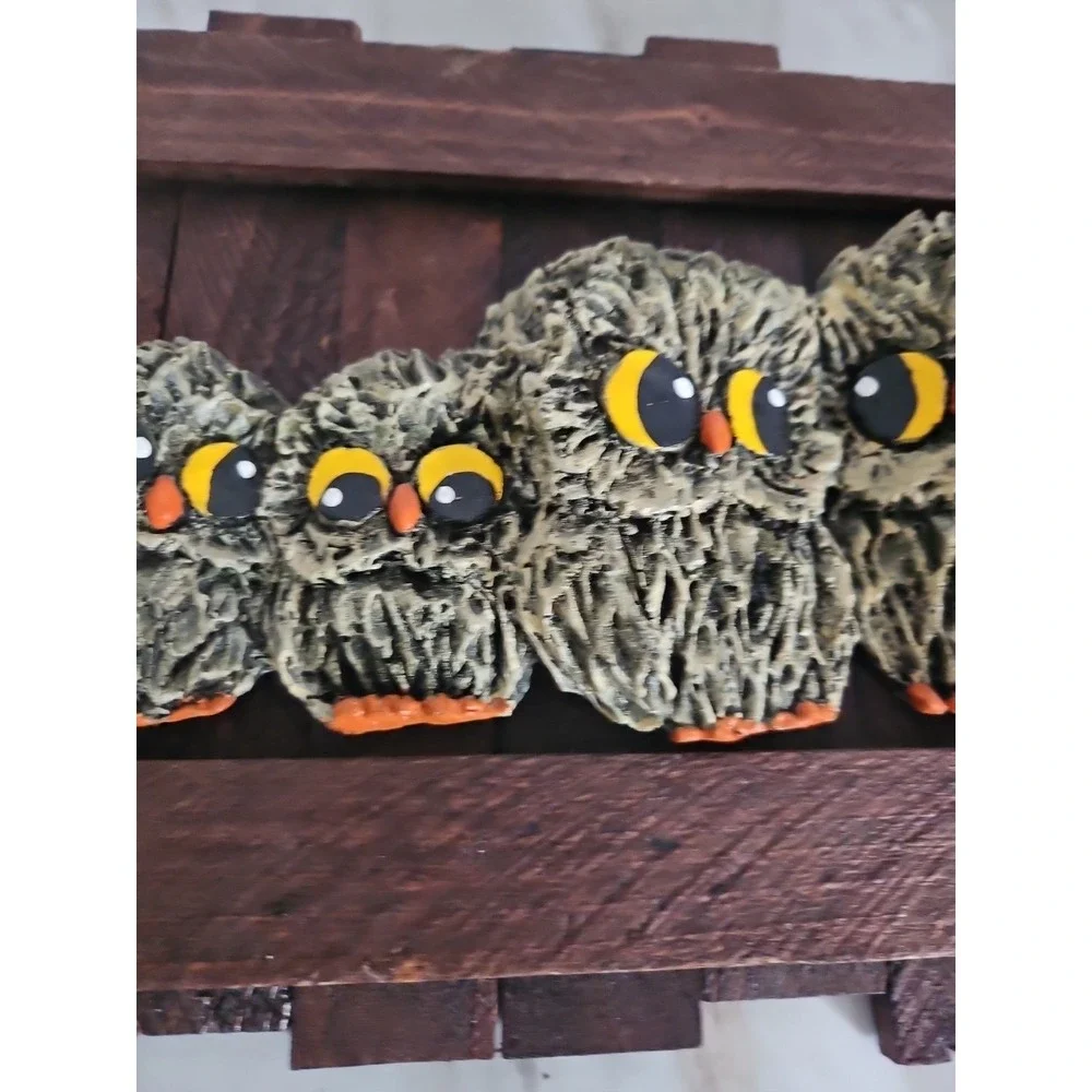 Vintage 3d Owl Hanging Wall Art Family Of Owls On Perch Handpainted 70s